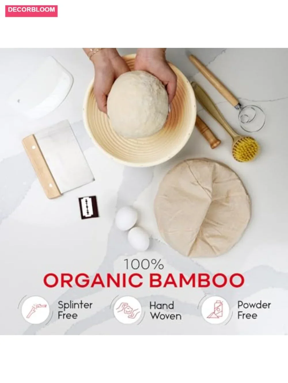 Round 9-inch Banneton Bread Proofing Basket Set with Lame, Dough Scraper, Linen